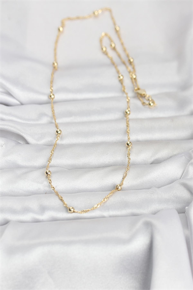 CM 14K Gold Renk Burgu ve Top Zincirli Model 60 cm Kadın Kolye