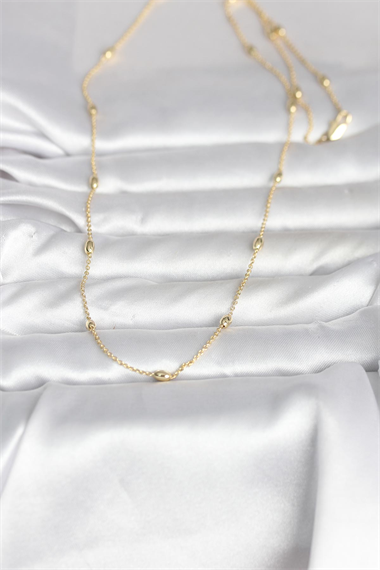 CM 14K Gold Renk Damla Topçuk Model Zincirli 60 cm Kadın Kolye