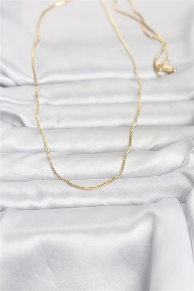 CM 14K Gold Renk İnce Kare Zincirli Model 60 cm Kadın Kolye