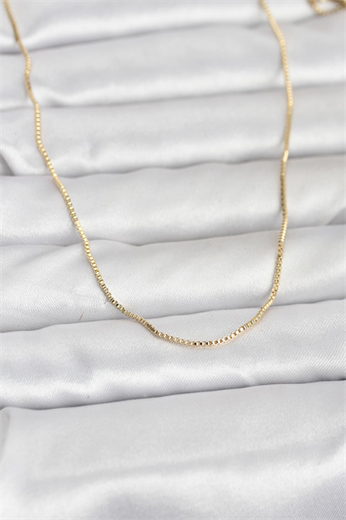 CM 14K Gold Renk İnce Kare Zincirli Model 60 cm Kadın Kolye
