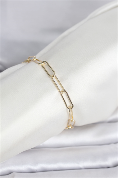 CM 14K Gold Renk Kalın Ataç Zincir Model Kadın Bileklik