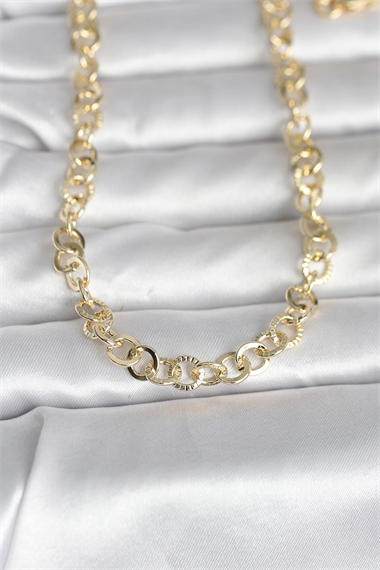 CM 14K Gold Renk Kalın Halka Zincirli 60 cm Kadın Kolye