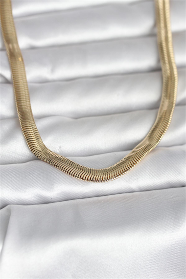 CM 14K Gold Renk Kalın Yassı Yılan Zincir Model 45 cm Kadın Kolye