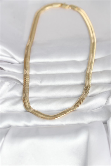 CM 14K Gold Renk Kalın Yassı Yılan Zincir Model 45 cm Kadın Kolye