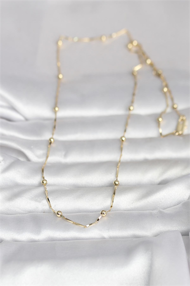CM 14K Gold Renk Kesme Çubuk Zincir Topçuklu Model 60 cm Kadın Kolye