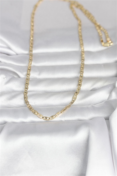 CM 14K Gold Renk Lazer Kesim Zincirli Model 60 cm Kadın Kolye