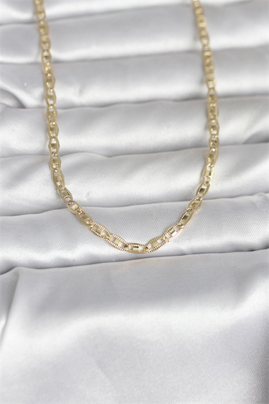 CM 14K Gold Renk Lazer Kesim Zincirli Model 60 cm Kadın Kolye