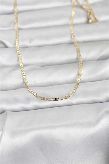 CM 14K Gold Renk Lazerli Yassı Model Zincirli 60 cm Kadın Kolye