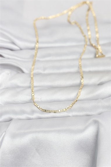 CM 14K Gold Renk Lazerli Yassı Model Zincirli 60 cm Kadın Kolye