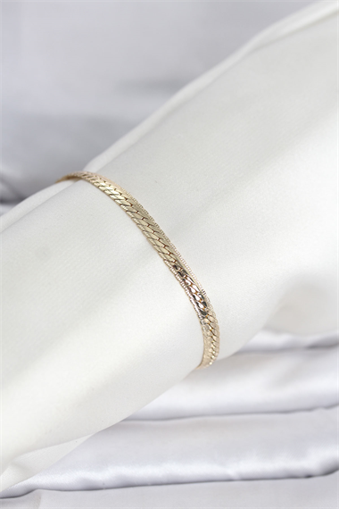 CM 14K Gold Renk Lazerli Yassı Zincir Model Kadın Bileklik