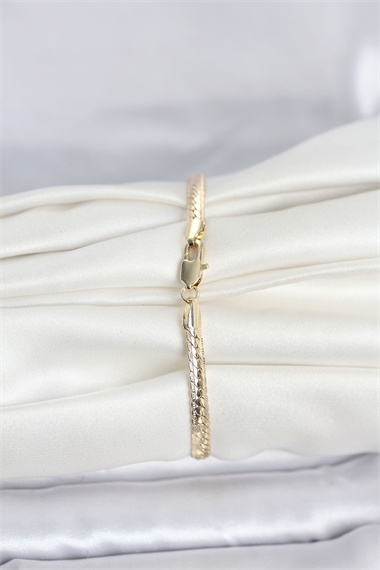 CM 14K Gold Renk Lazerli Yassı Zincir Model Kadın Bileklik