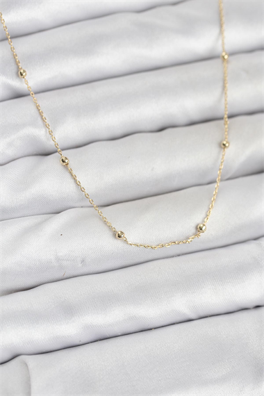 CM 14K Gold Renk Minik Top Zincirli Kadın Kolye