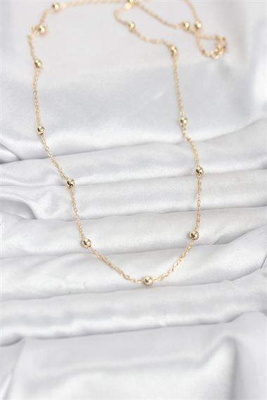 CM 14K Gold Renk Pirinç Top Zincirli 60 cm Kadın Kolye