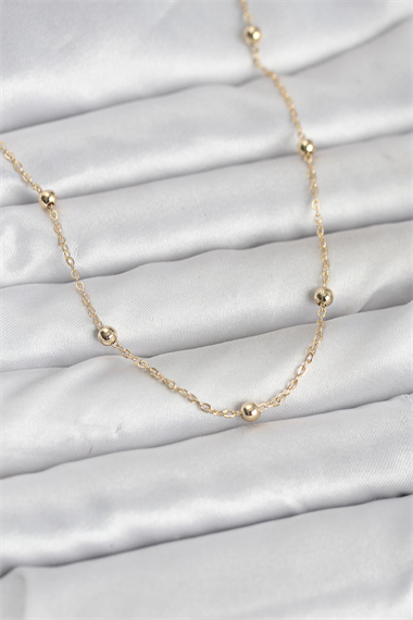 CM 14K Gold Renk Pirinç Top Zincirli 60 cm Kadın Kolye