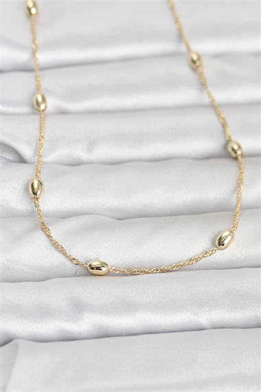CM 14K Gold Renk Topçuklu Burgu Zincir Model 60 cm Kadın Kolye