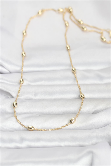 CM 14K Gold Renk Topçuklu Burgu Zincir Model 60 cm Kadın Kolye