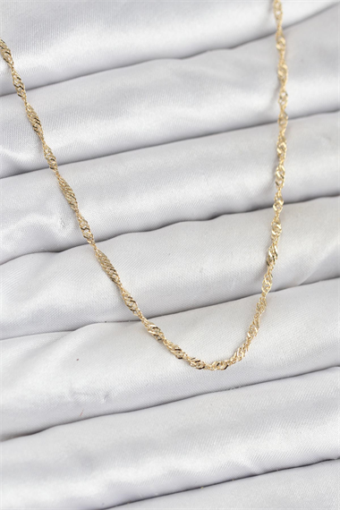 CM 14K Gold Renk Yassı Burgulu Model Kadın Kolye