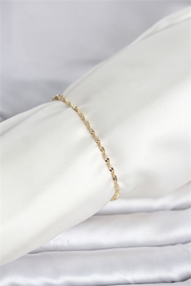 CM 14K Gold Renk Yassı Ezme Burgu Model Kadın Bileklik