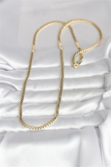 CM 14K Gold Renk Yassı Ezme Zincir Model 60 cm Kadın Kolye