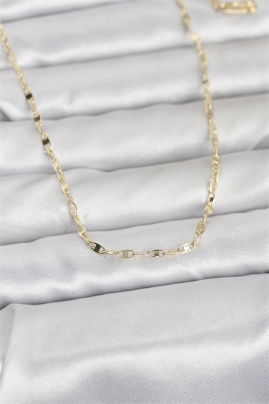 CM 14K Gold Renk Yassı Gemici Zincir Model 60 cm Kadın Kolye