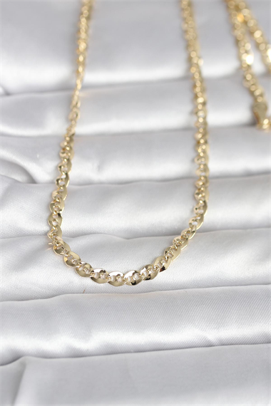 CM 14K Gold Renk Yassı Oval Zincirli Model 60 cm Kadın Kolye
