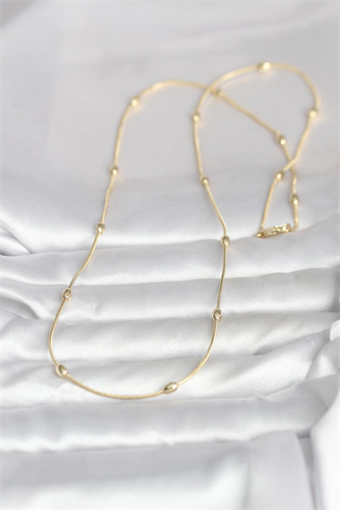 CM 14K Gold Renk Yılan Zincirli Damla Topçuk Model 60 cm Kadın Kolye