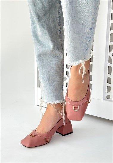 Cande Cilt Topuklu Ayakkabı -Pudra