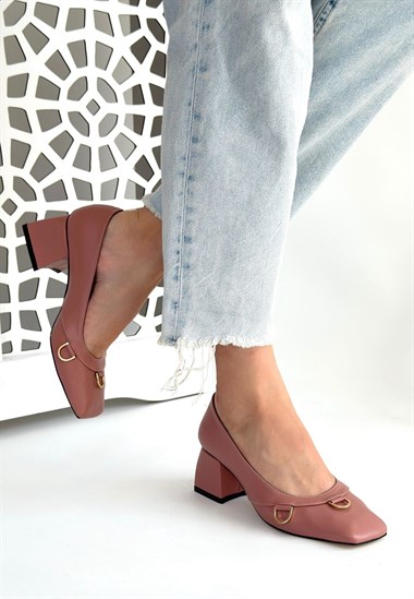 Cande Cilt Topuklu Ayakkabı -Pudra