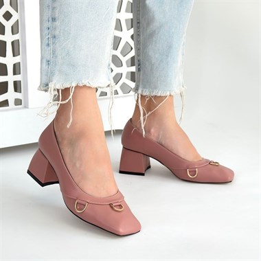 Cande Cilt Topuklu Ayakkabı -Pudra