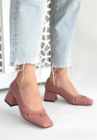 Cande Cilt Topuklu Ayakkabı -Pudra
