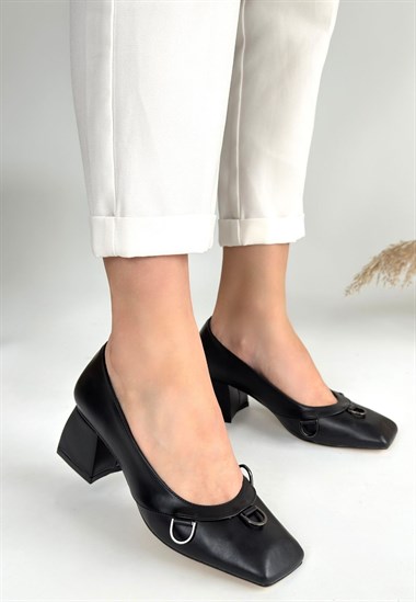 Cande Cilt Topuklu Ayakkabı -Siyah