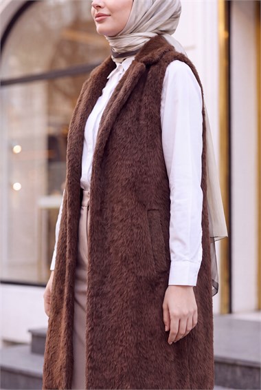 Çanta Aksesuarlı Maxmara Kumaş Araboy Yelek  -Koyu Kahverengi