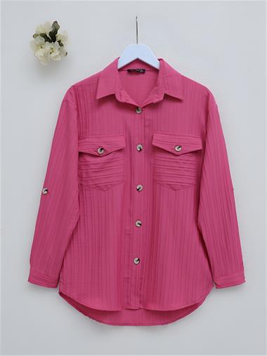 Cepleri Kapaklı Fitilli Ve Düğmeli Gömlek -Pembe