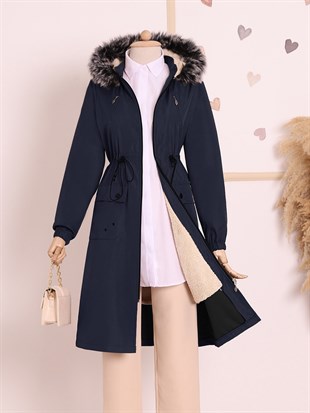 Cepleri Kuşgözlü Çıkma Kapşonlu Bondit Kaban  -Laci