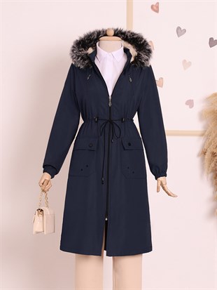 Cepleri Kuşgözlü Çıkma Kapşonlu Bondit Kaban  -Laci