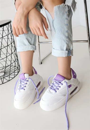Chris Cilt Lila Detaylı Bağcıklı Spor Ayakkabı -Beyaz