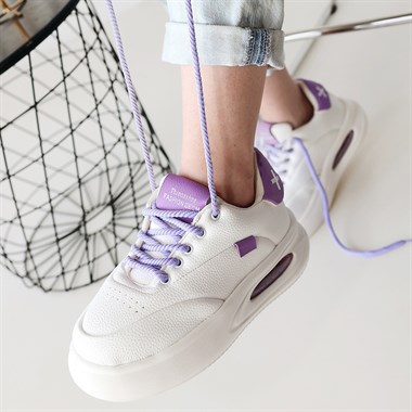 Chris Cilt Lila Detaylı Bağcıklı Spor Ayakkabı -Beyaz