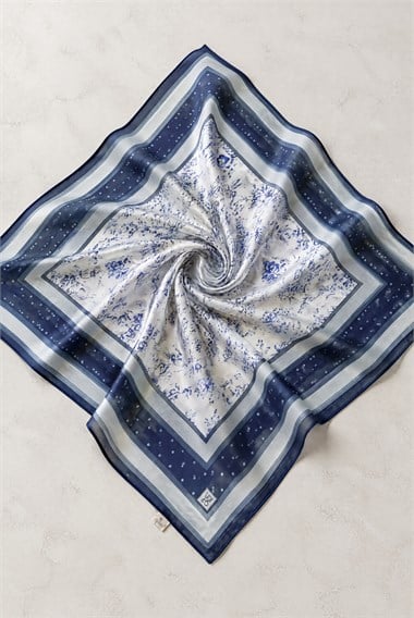 Womens Floral and Polka-Dot Patterned Naida Scarf - Navy