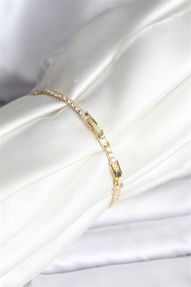 Çiçekli Model Zirkon Taşlı Gold Renk Su Yolu Kadın Bileklik