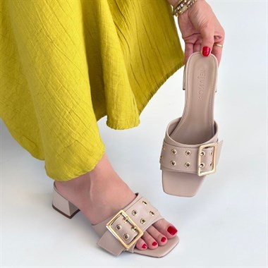 Ciey Cilt Topuklu Terlik -Bej