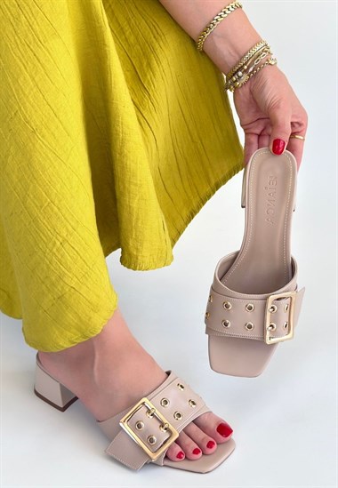 Ciey Cilt Topuklu Terlik -Bej