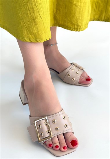 Ciey Cilt Topuklu Terlik -Bej