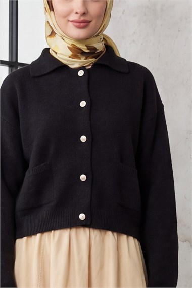 Womens Two-Pocket Shirt-Collar Button-Front Soft Knit Cardigan - Anthracite
