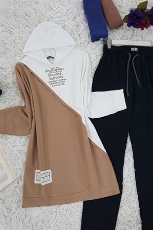 Çift Renk Penye Sweat -Vizon