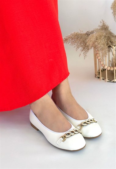 Cleo Cilt Babet Ayakkabı -Beyaz
