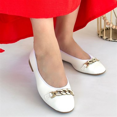 Cleo Cilt Babet Ayakkabı -Beyaz