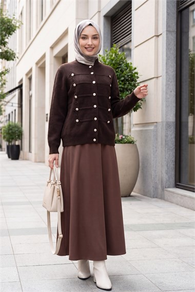 Womens Multi Button-Front Polo-Collar Soft Knit Cardigan - Dark Brown
