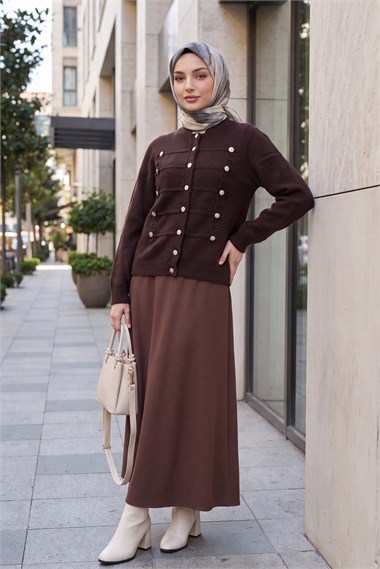 Womens Multi Button-Front Polo-Collar Soft Knit Cardigan - Dark Brown