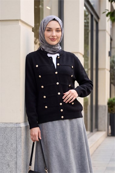 Womens Multi Button-Front Polo-Collar Soft Knit Cardigan - Black