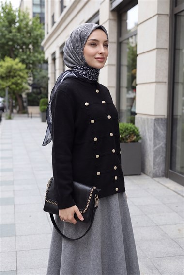 Womens Multi Button-Front Polo-Collar Soft Knit Cardigan - Black